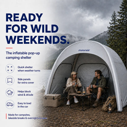 Frostfire Moonair 3m x 3m Inflatable Pop-Up Shelter | Beach Camping Gazebo with Side Panels