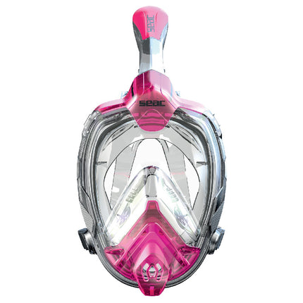 SEAC Libera Pink S/M Full Face Snorkelling Mask | Panoramic Anti-Fog Dry Top Snorkel