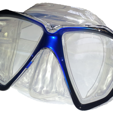 Blue Focus Silicone Dive Mask | Twin Lens | Clear Skirt & Quick Strap