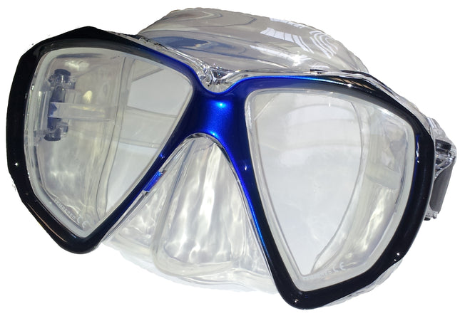 Blue Focus Silicone Dive Mask | Twin Lens | Clear Skirt & Quick Strap