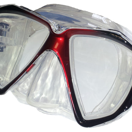Red Focus Silicone Dive Mask | Twin Lens | Clear Skirt & Quick Strap
