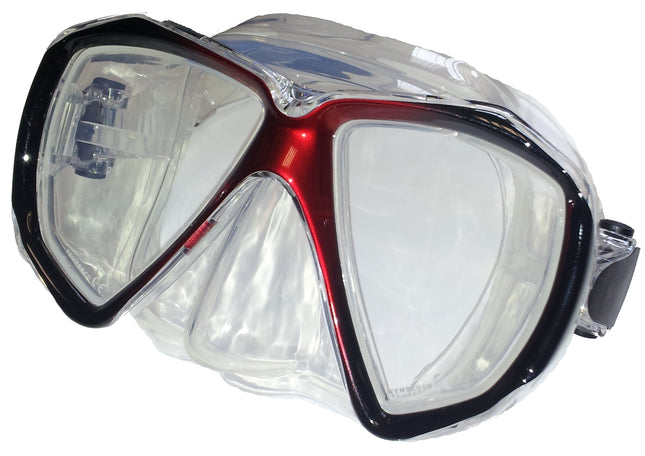 Red Focus Silicone Dive Mask | Twin Lens | Clear Skirt & Quick Strap