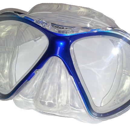 Blue Mercury Silicone Dive Mask | Twin Lens | Clear Skirt & Quick Strap
