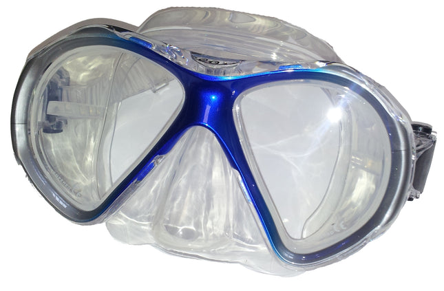 Blue Mercury Silicone Dive Mask | Twin Lens | Clear Skirt & Quick Strap