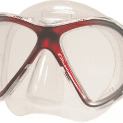 Red Mercury Silicone Dive Mask | Twin Lens | Clear Skirt & Quick Strap