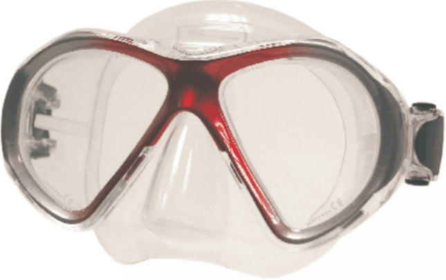 Red Mercury Silicone Dive Mask | Twin Lens | Clear Skirt & Quick Strap