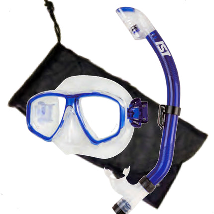 Blue Global Mask & Snorkel Set | Silicone Dive Mask with Dry Top Snorkel
