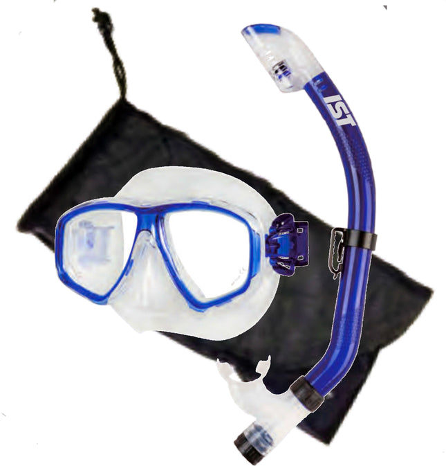 Blue Global Mask & Snorkel Set | Silicone Dive Mask with Dry Top Snorkel