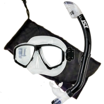 Black Global Mask & Snorkel Set | Silicone Dive Mask with Dry Top Snorkel