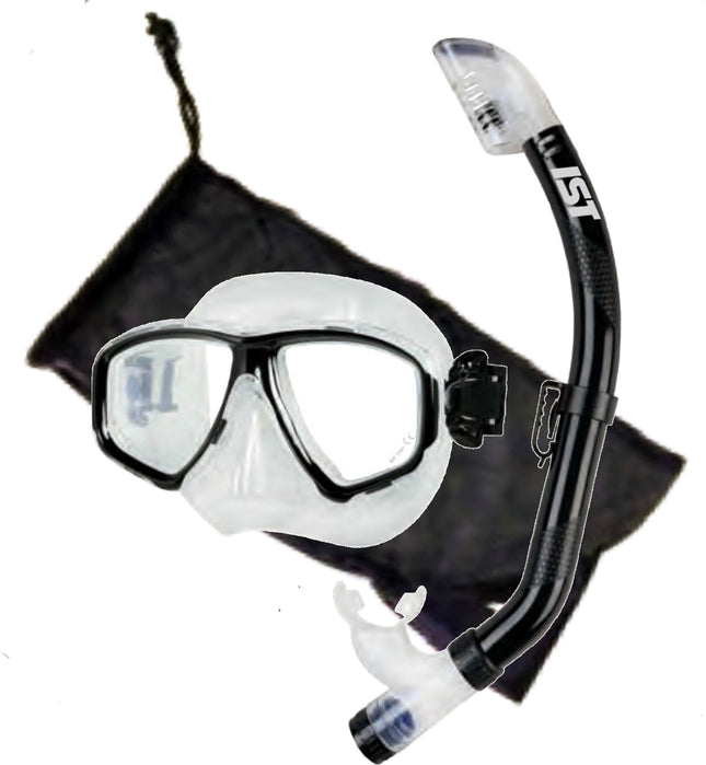 Black Global Mask & Snorkel Set | Silicone Dive Mask with Dry Top Snorkel