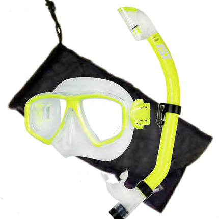 Yellow Global Mask & Snorkel Set | Silicone Dive Mask with Dry Top Snorkel