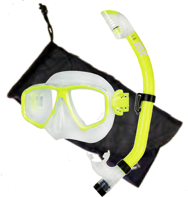 Yellow Global Mask & Snorkel Set | Silicone Dive Mask with Dry Top Snorkel