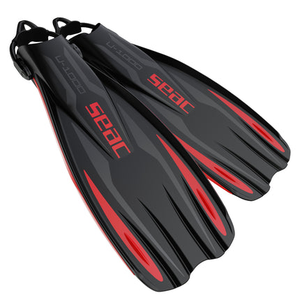Seac U-1000 Scuba Diving Fins Black Red XL/XXL UK 11.5-13 | Sling Strap