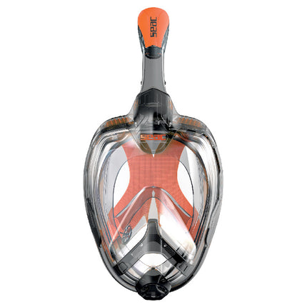 SEAC Unica L/XL Full Face Snorkelling Mask Black Orange | 180° Panoramic Dry Snorkel