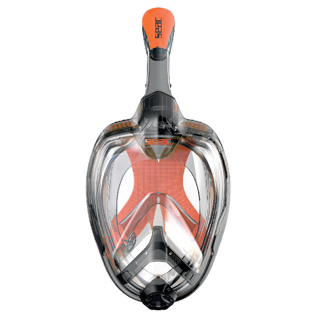 SEAC Unica L/XL Full Face Snorkelling Mask Black Orange | 180° Panoramic Dry Snorkel