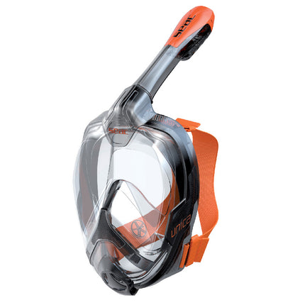 SEAC Unica L/XL Full Face Snorkelling Mask Black Orange | 180° Panoramic Dry Snorkel