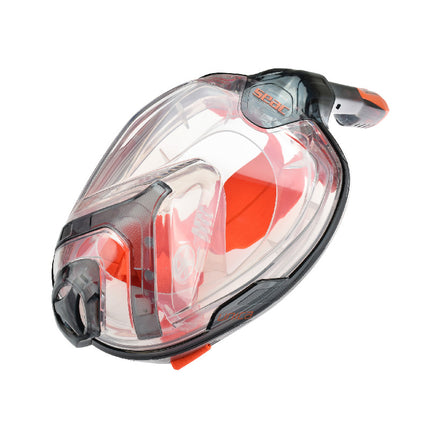 SEAC Unica L/XL Full Face Snorkelling Mask Black Orange | 180° Panoramic Dry Snorkel