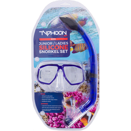 Typhoon Blue Junior/Ladies Silicone Mask & Snorkel Set | Soft Fit & Easy Adjust