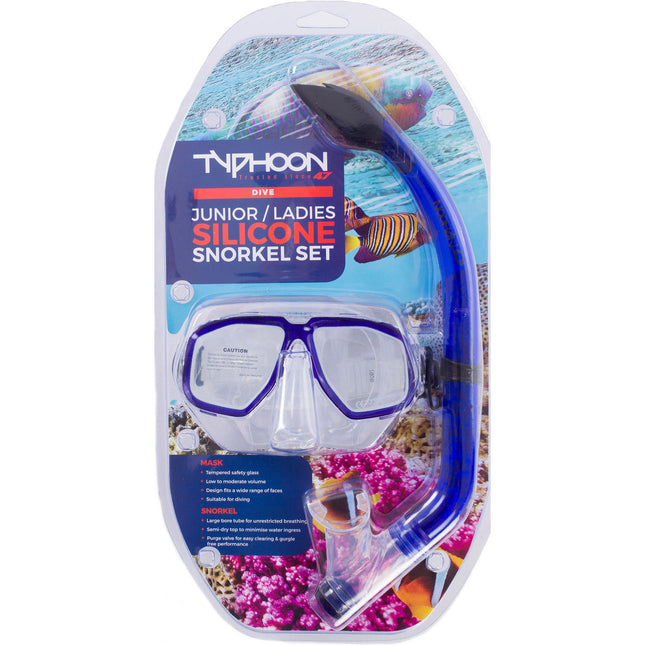 Typhoon Blue Junior/Ladies Silicone Mask & Snorkel Set | Soft Fit & Easy Adjust