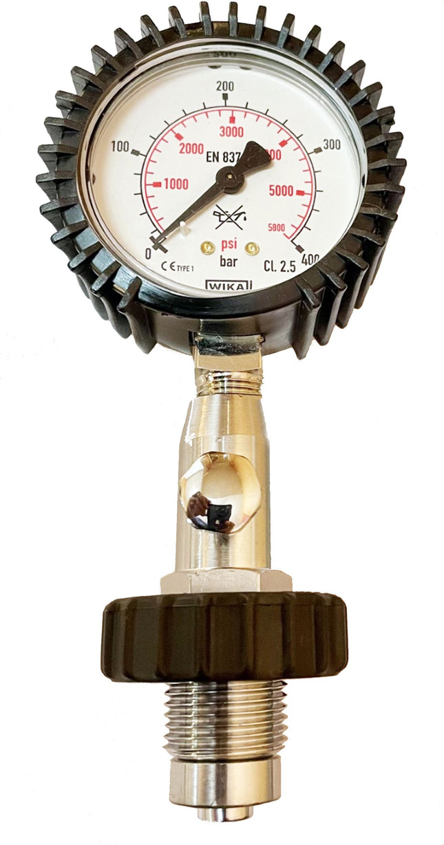 300 Bar DIN Check Gauge | Cylinder Pressure Tester | 60mm Face with Relief Valve
