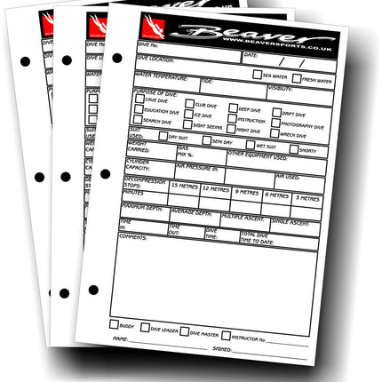 Dive Log Book Inserts 50 Sheets | 3 Ring Folder Refill | Scuba Log Pages