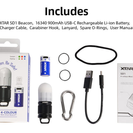XTAR SD1 RGBW Dive Beacon | 100m Multi-Colour LED Scuba Marker Light with 8 Modes