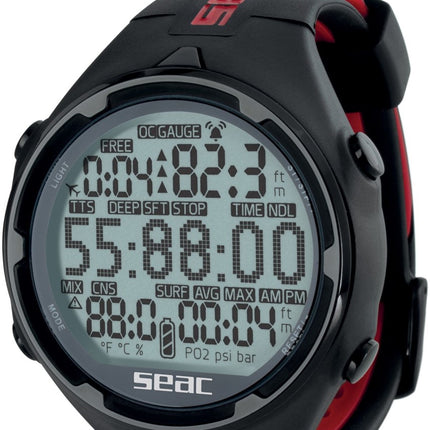 SEAC Action H.R. Dive Computer Black/Red | Scuba & Freedive Watch