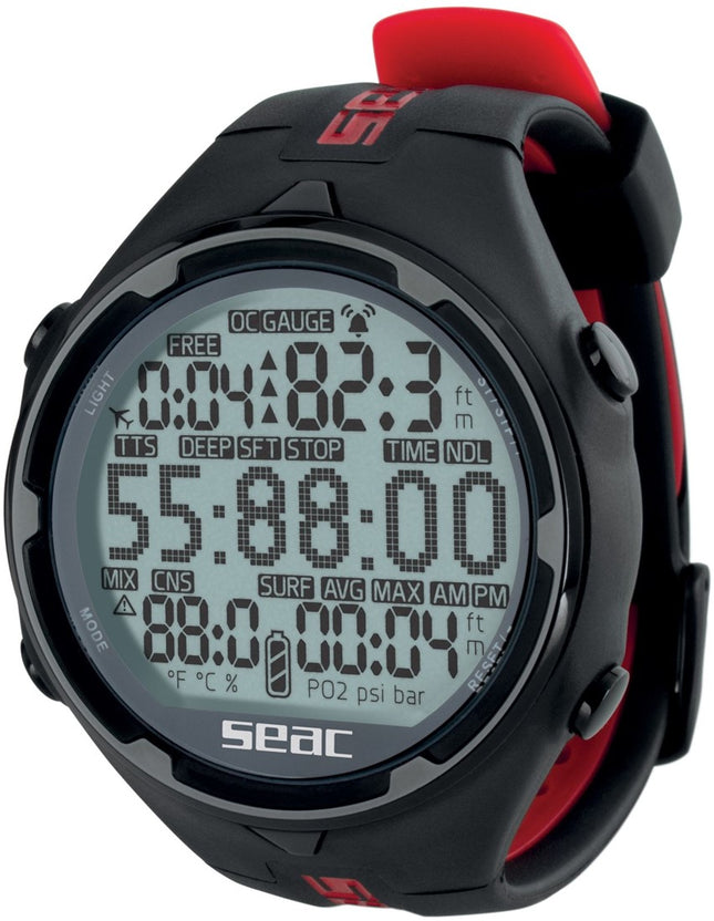 SEAC Action H.R. Dive Computer Black/Red | Scuba & Freedive Watch