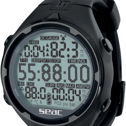 SEAC Action H.R. Dive Computer Black | Scuba & Freedive Watch 100m