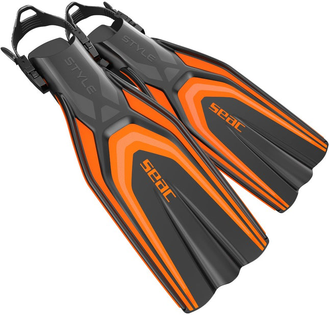 Seac Style Orange Open Heel Diving Fins | Adjustable Strap