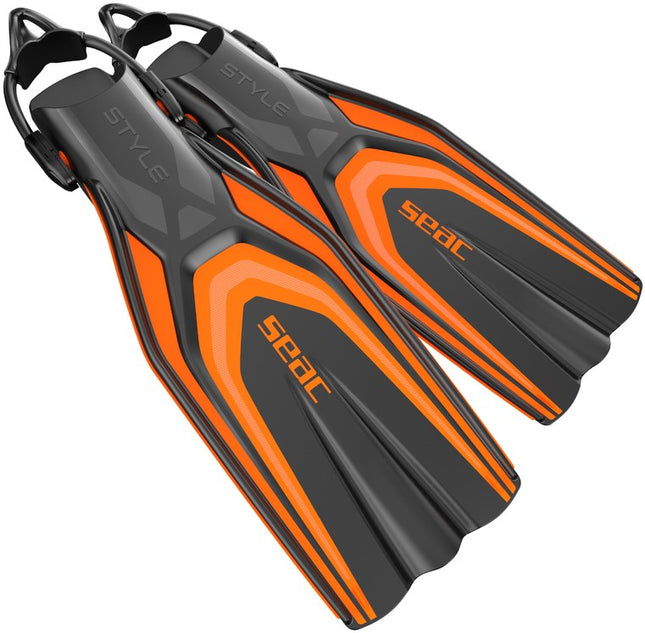 Seac Orange Style-S Open Heel Fins | Self-Adjusting Sling Strap